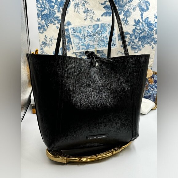 🆕 ARMANI EXCHANGE 🧿 NWOT Large Reversible Tote Bag, Black & Patent Black - Picture 7 of 11
